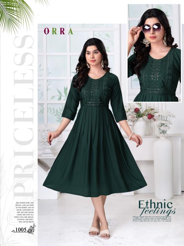 Trendy Orra Plain Rayon Casual Wear Kurtis Collection